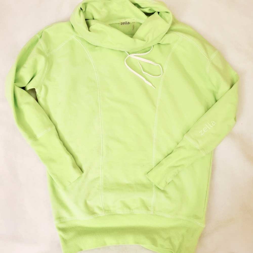 Zella Pullover cowl neck lime green long sleeves